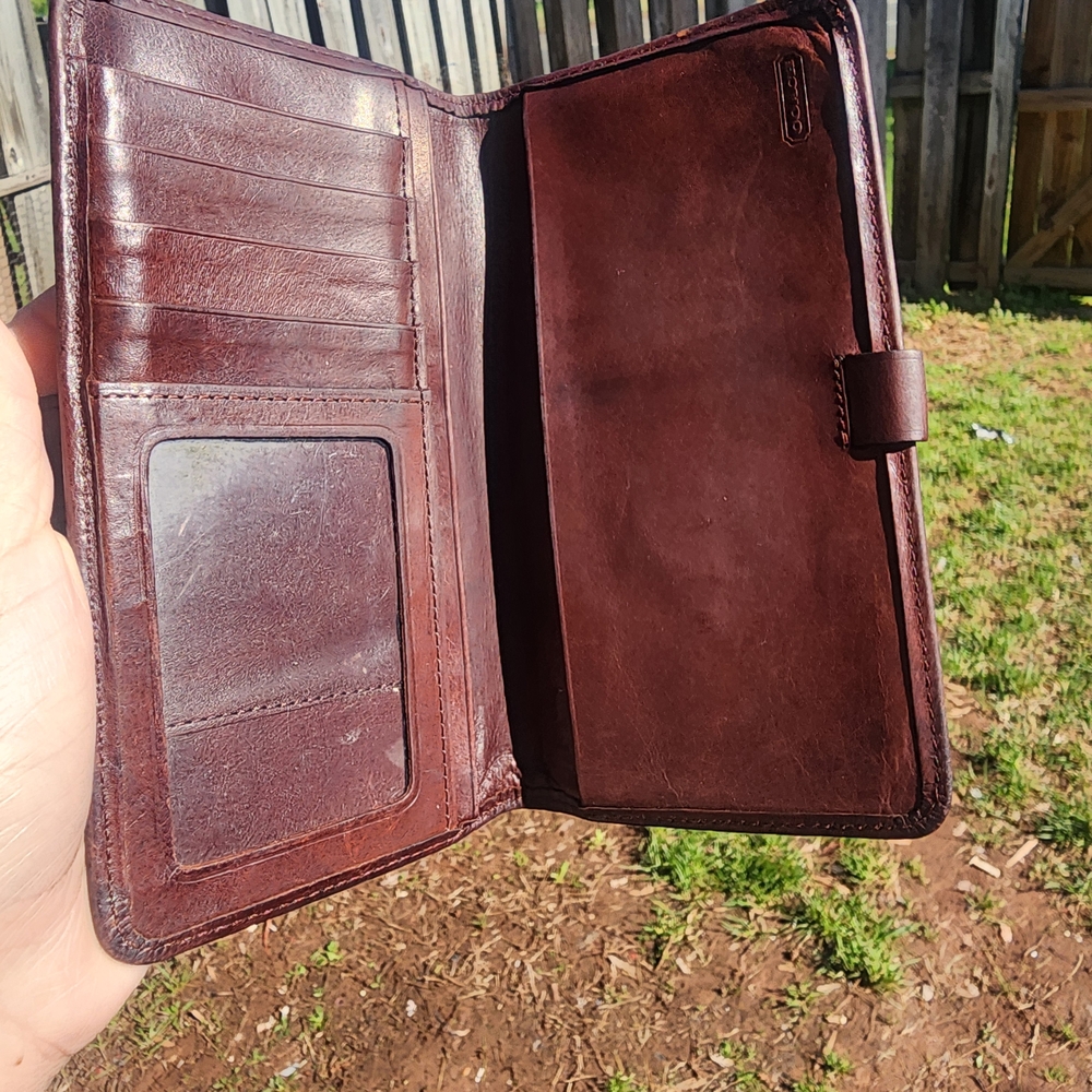 COACH Brown Water Buffalo leather bifold slim checkbook credit card wallet